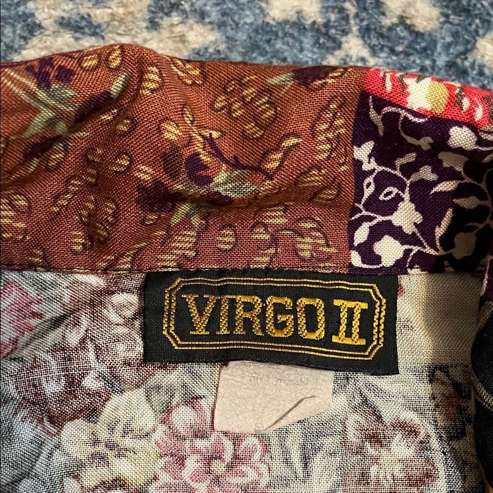 Vintage Virgo II Patchwork Multi Design Bohemian Tie-Front Blouse Hippie - Picture 8 of 9
